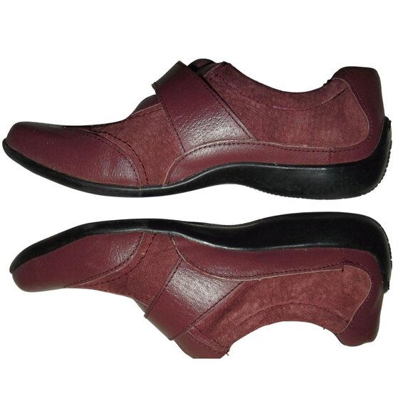 Dr Scholls Shoes Womens 7M Burgundy Leather Suede Air-Pillow Insoles Hook-n-loop - Picture 3 of 10